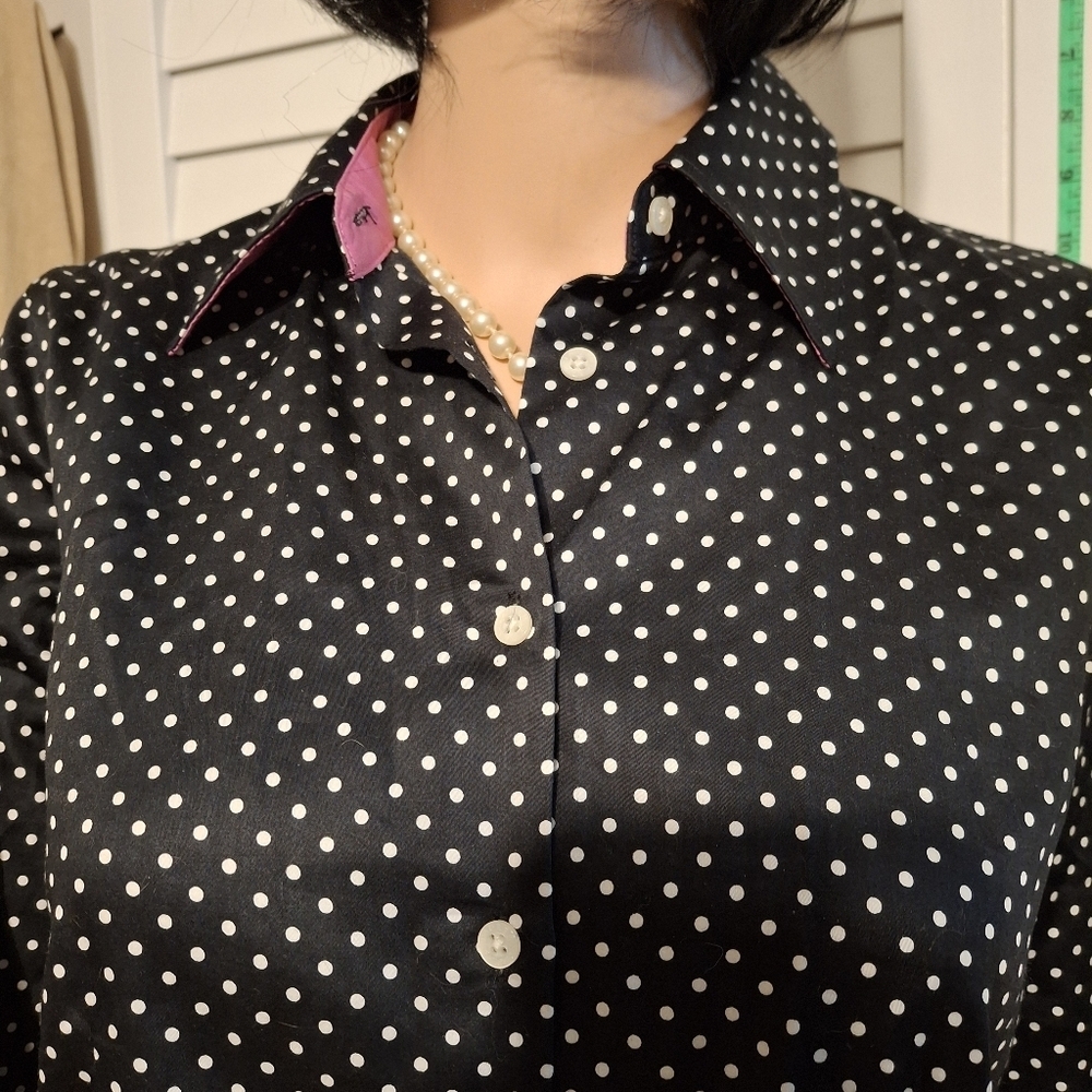 Ralph Lauren Polka Dot Peplum Blouse ruffled Black and White Sz S - Picture 2 of 5
